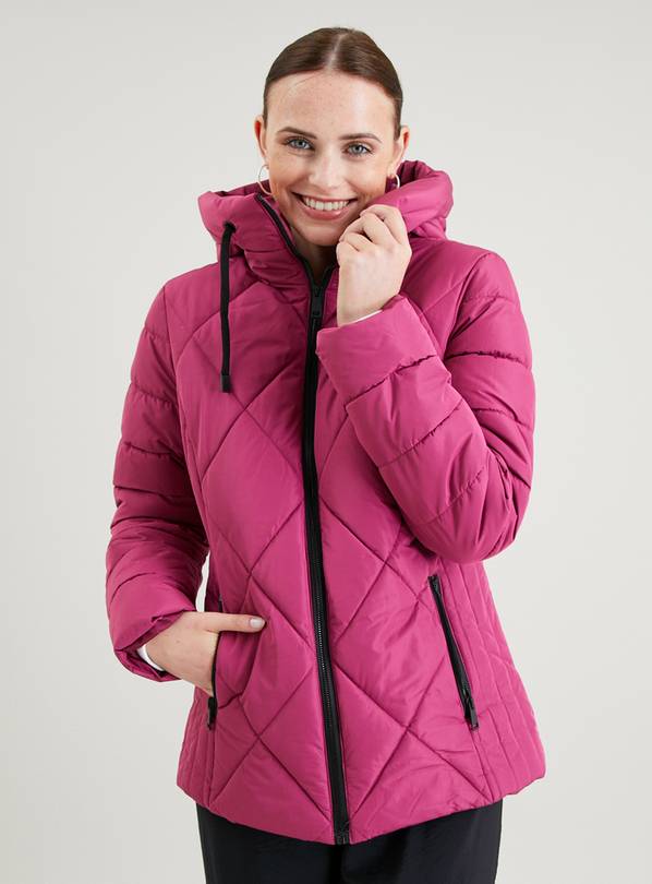 Berry Red Short Diamond Quilted Coat 22